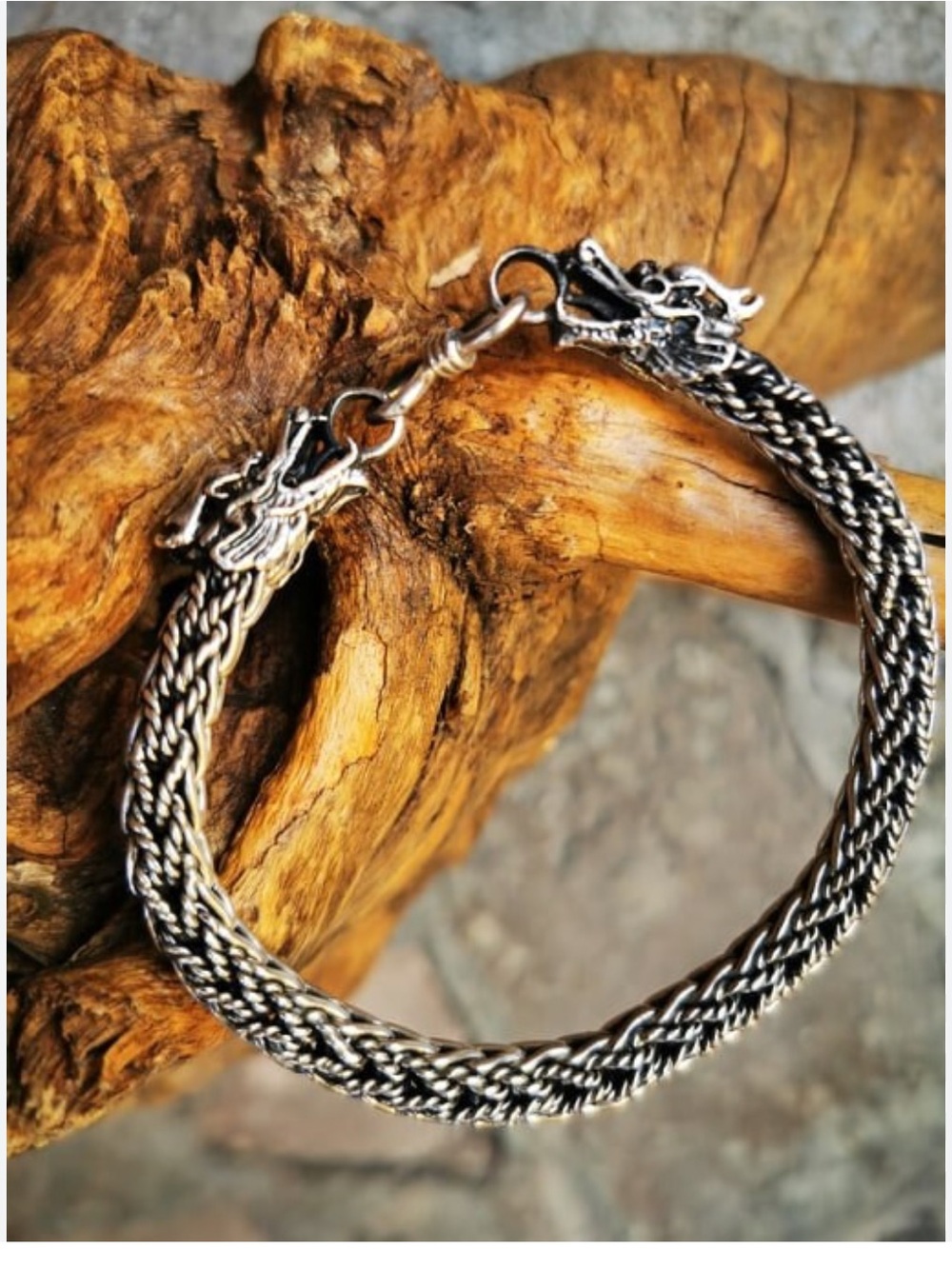 Sterling Silver Dragon Head Woven Bracelet - Silver